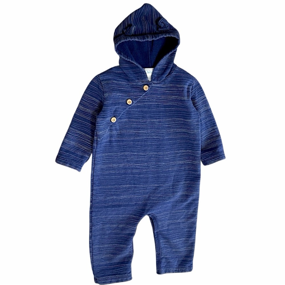 Feather Baby Toddler Boy’s Hooded Romper Peruvian Pima Cotton Stripe Indigo